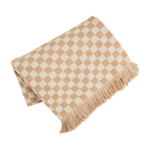 [175853-TT] Checkered Cotton Throw Beige