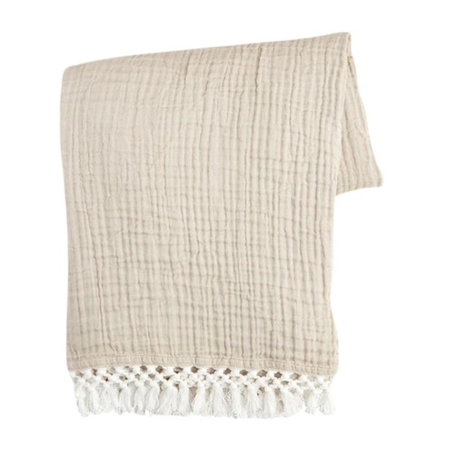 [176258-TT] Macrame Muslin Throw Taupe 60" x 50"