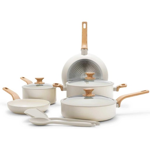 [176559-TT] Greenpan Ceramic Cookware Set Cream 10pc
