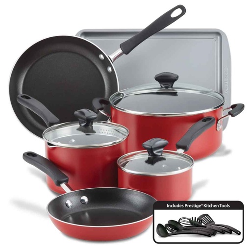 [176578-TT] Farberware Aluminium Nonstick Cookware Set Red 15pc