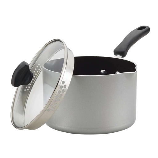 [176572-TT] Farberware Aluminum Nonstick Straining Saucepan Silver 3qt