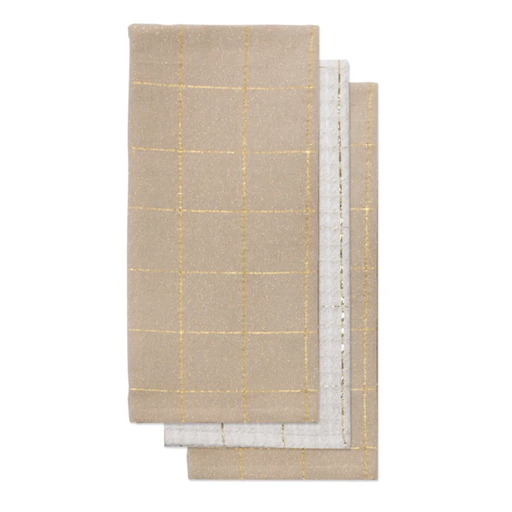 [176694-TT] Soft Check Kitchen Towel Gold 3pc