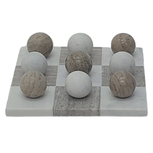 [176729-TT] Marble Tic Tac Toe White Beige 9in