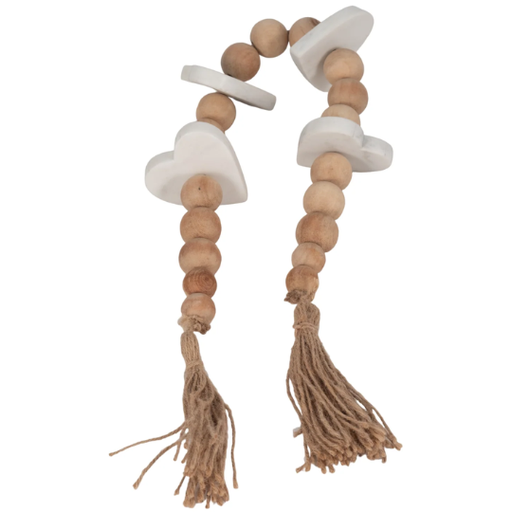 [176730-TT] Large Wood Garland With Marble Hearts 36in