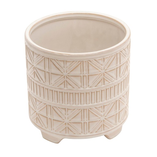 [176746-TT] Ceramic Abstract Footed Planter White 8in