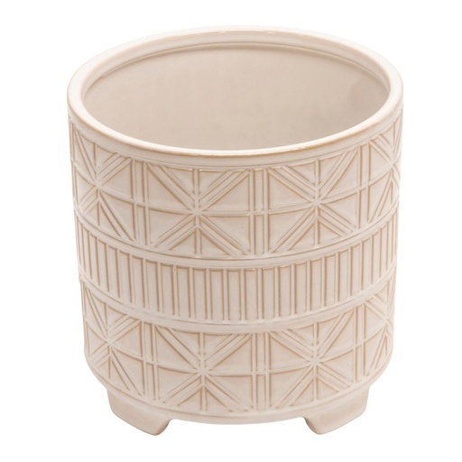 [176747-TT] Ceramic Abstract Footed Planter White 9in