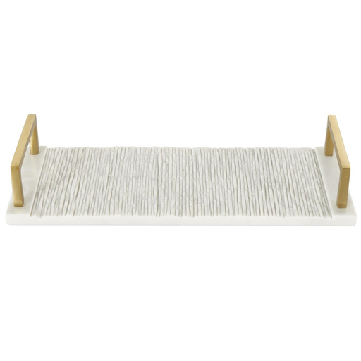 [176884-TT] Marble Textured Tray With Gold Handles 15in