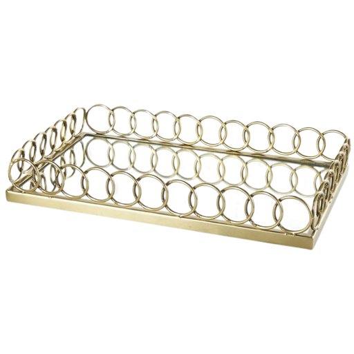 [176886-TT] Mirrored Tray With Gold Rings Frame 14in