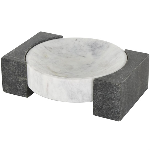 [176888-TT] Marble Geometric Tray White & Black 10in