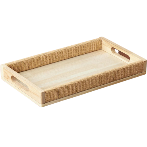 [176893-TT] Wood Tray With Rope Edges 16in