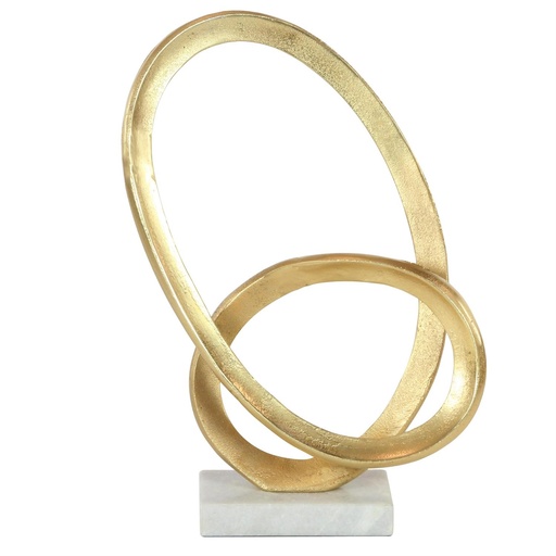 [176905-TT] Gold Metal Loop Sculpture With Marble Base 17in
