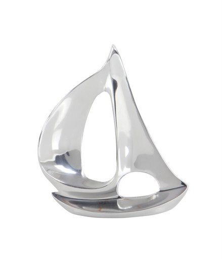 [176918-TT] Metal Sailboat Sculpture Silver 8in