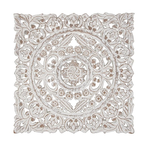 [176928-TT] Wooden Mandala Carved Wall Decor White 36in