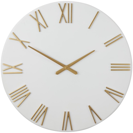 [176929-TT] White Wall Clock with Gold Hands & Numbers 31in