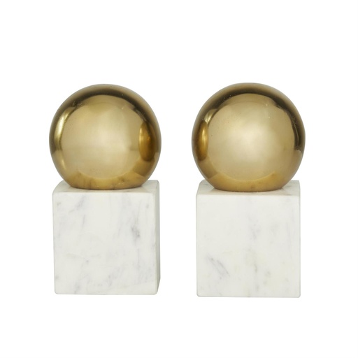 [176933-TT] Gold Orb Marble Bookends