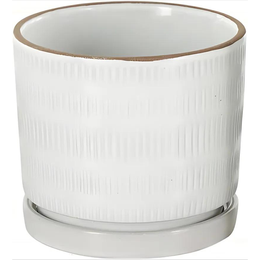 [176935-TT] Ceramic Dot & Line Planter White 5in