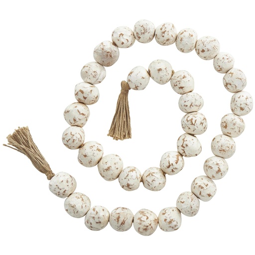 [176949-TT] Ceramic Large Distressed Beaded Garland White 62in