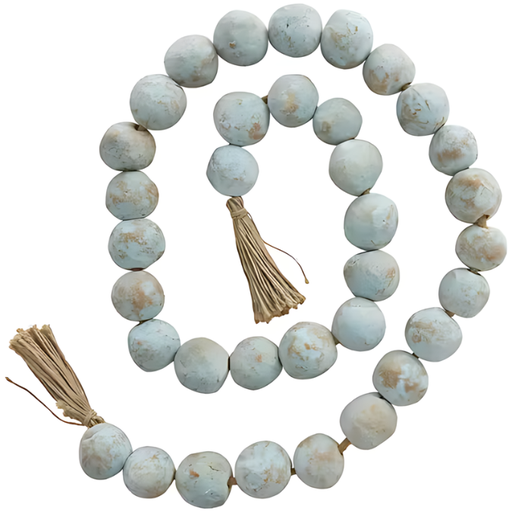 [176952-TT] Ceramic Large Distressed Beaded Garland Blue 62in