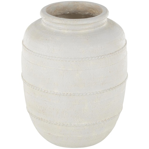 [176953-TT] Distressed Vase With Raised Braided Accents Cream 18in