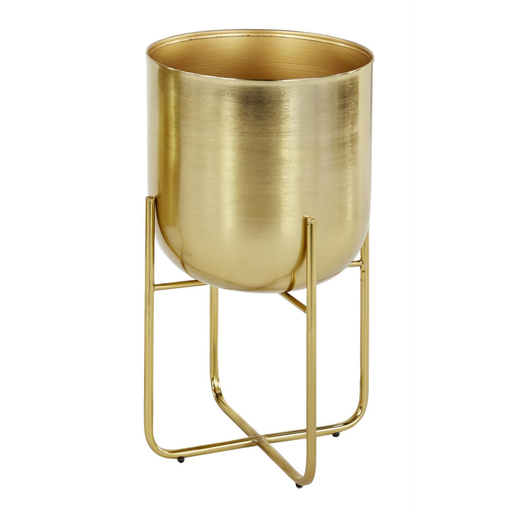 [176955-TT] Metal Brushed Dome Planter With Base Gold 16in