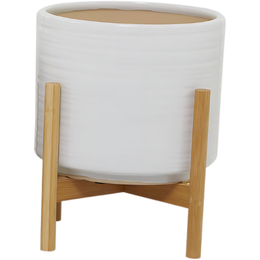 [176956-TT] Ceramic Planter With Wood Base 9in