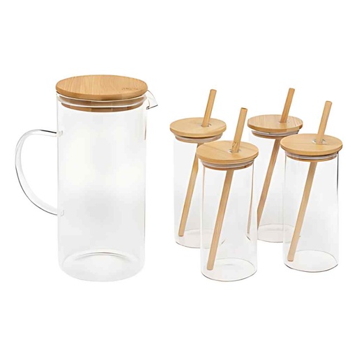 [176992-TT] Bamboo Glass & Pitcher Set 5pc