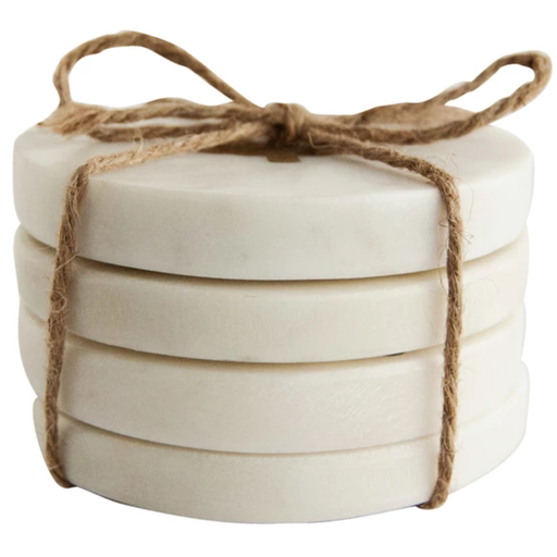 [176999-TT] Round Marble Coasters with Brass Tree Inlay White 4in 4pc