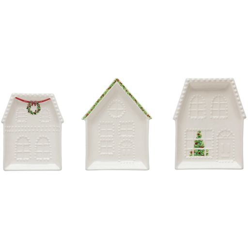 [177000-TT] Embossed Stoneware House Plate Assorted