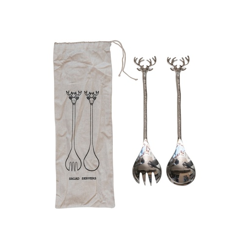 [177005-TT] Salad Servers with Reindeer Handles Stainless Steel & Brass 2pc