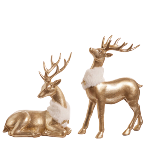 [177117-TT] Deer with Fur Collar Gold Assorted 11in