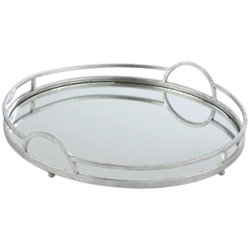 [177283-TT] Mirrored Tray Round Silver 18in