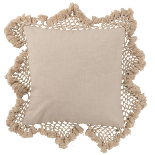 [177291-TT] Crochet Trim Pillow Beige 24in