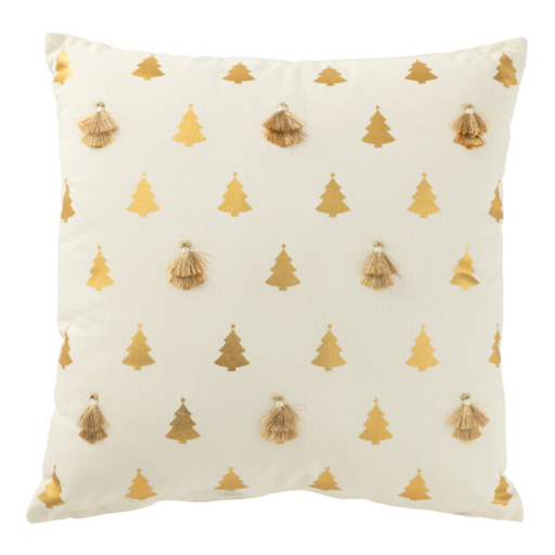[177297-TT] Christmas Tree Tassels Pillow Cream Gold 18in