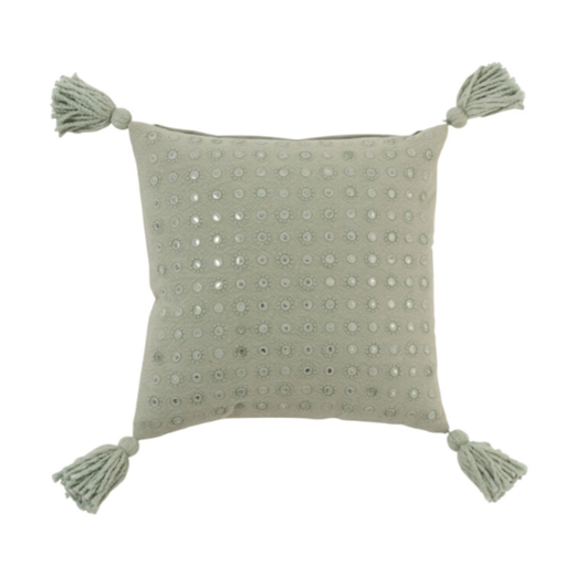 [177304-TT] Mint Tassel Pillow 18in