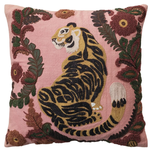 [177822-TT] Embroidered Tiger Pillow 20in 