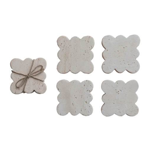 [177848-TT] Travertine Coasters with Scalloped Edge 4pc