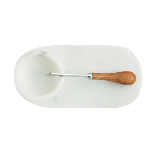 [177853-TT] Marble Serving Board with Bowl & Canape Knife