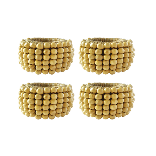 [177855-TT] Mango Wood Bead & Jute Napkin Rings 4pc