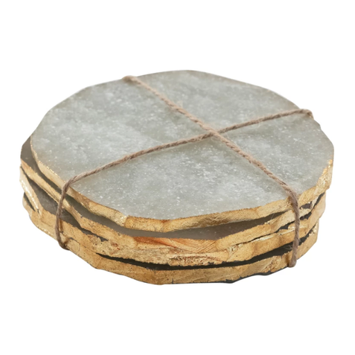 [177856-TT] Quartz Coasters with Gold Edge 4pc