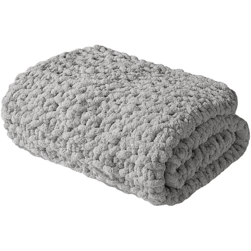 [177991-TT] Chenille Chunky Knit Throw Grey