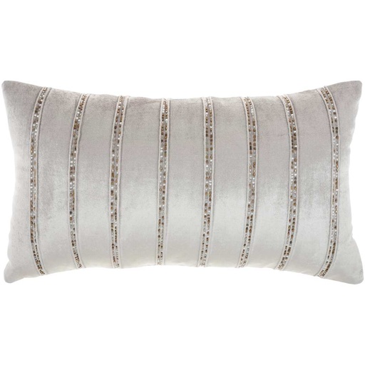 [178218-TT] Beaded Stripe Velour Pillow Grey 12x21in