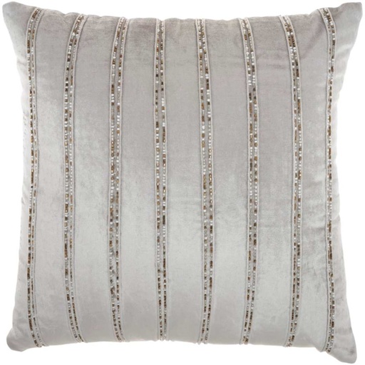 [178219-TT] Beaded Stripe Velour Pillow Grey 20in