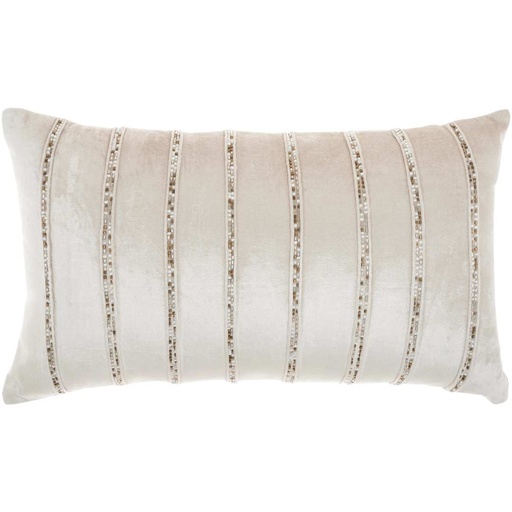 [178223-TT] Beaded Stripe Velour Pillow Beige 12x21in