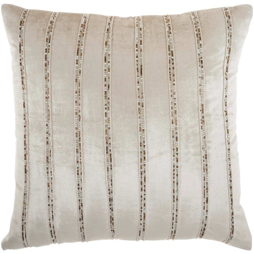 [178224-TT] Beaded Stripe Velour Pillow Beige 20in