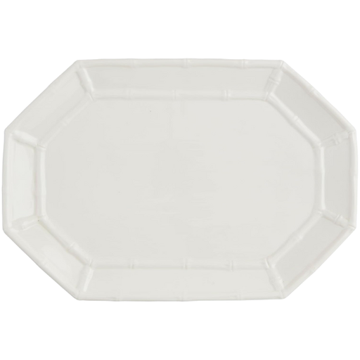 [178384-TT] Bamboo Textured Stoneware Serving Platter White 17.5x12in