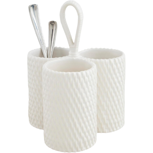 [178391-TT] Basket Weave Stoneware Utensil Holder 10x8.5in