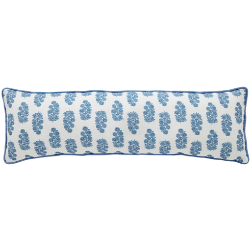 [178360-TT] Blue Floral Cotton Chambray Pillow Long  35x11in