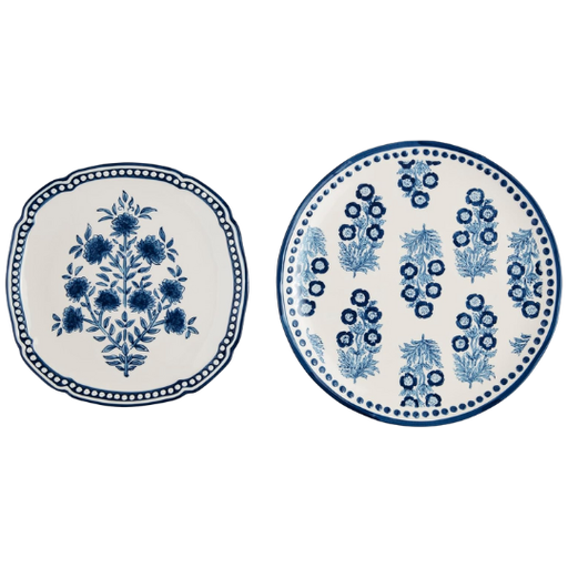 [178382-TT] Blue Floral Nested Serving Platter Set 2pc