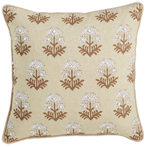 [178357-TT] Floral Bulb Chambray Pillow Taupe 18x18in