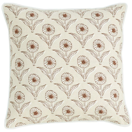 [178356-TT] Floral Knot Chambray Pillow Taupe 18x18in